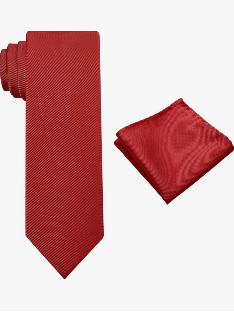 New Mens Red Tie  Pocket Square Set